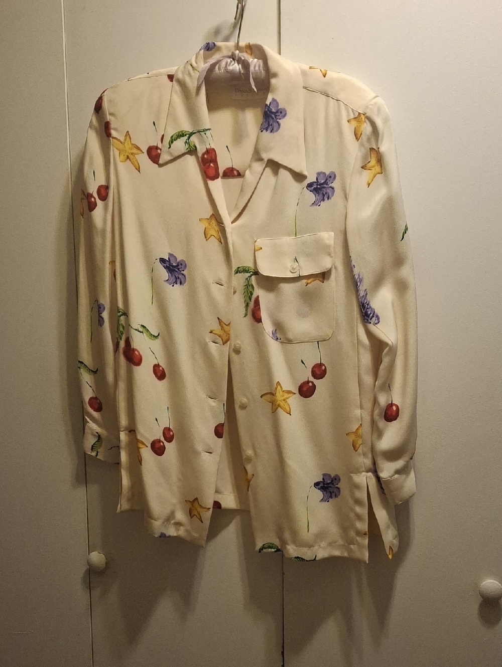 Dana Buchman Petite Cream and Blue Floral Blouse